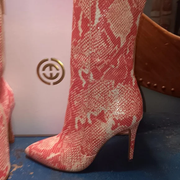 Cecelia New York Leather Pink Snake Print Women's Boots - Picture 7 of 7